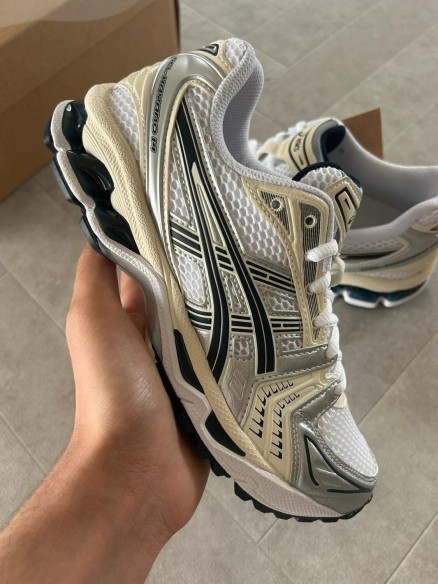 Asics gel kayano 14 white cream midnight navy blue silver