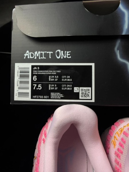 Nike Ja 3 Jelly Bean Pink Foam Rose Saint Valentin - Taille 38,5