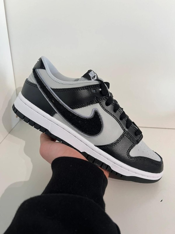 Nike dunk low chenille swoosh black grey