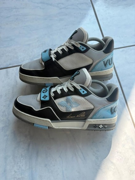 Louis Vuitton LV Trainer virgil abloh velcro gris noir bleu clair taille 6,5 41