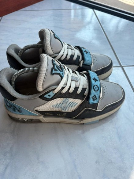 Louis Vuitton LV Trainer virgil abloh velcro gris noir bleu clair taille 6,5 41
