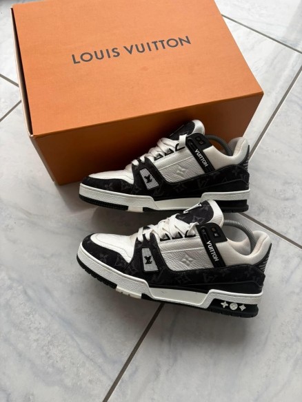 Louis vuitton lv trainer denim noir blanc taille 6 40-41