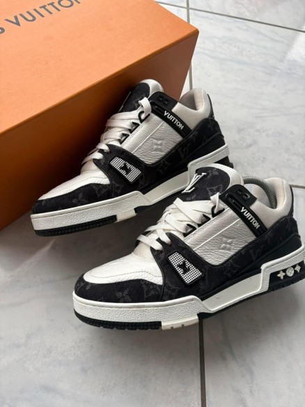 Louis vuitton lv trainer denim noir blanc taille 6 40-41