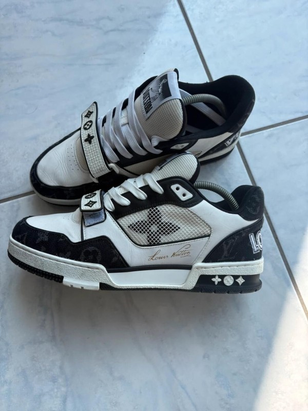 Louis vuitton lv trainer denim scratch velcro virgil abloh noir blanc taille 7 42-42,5