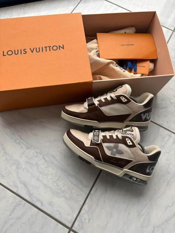 Louis vuitton lv trainer scratch velcro virgil abloh marron brown cream taille 9 44-44,5