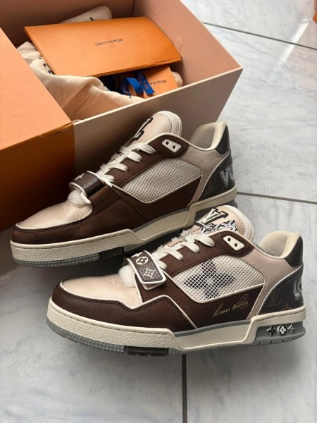 Louis vuitton lv trainer scratch velcro virgil abloh marron brown cream taille 9 44-44,5