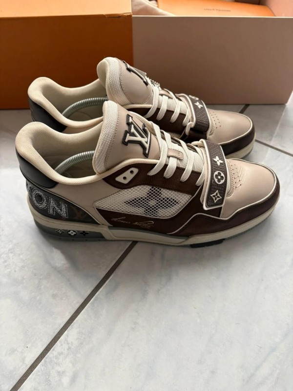 Louis vuitton lv trainer scratch velcro virgil abloh marron brown cream taille 9 44-44,5 2