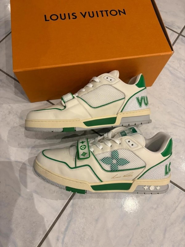 Louis Vuitton lv trainer scratch velcro virgil abloh verte blanche taille 9 44-44,5