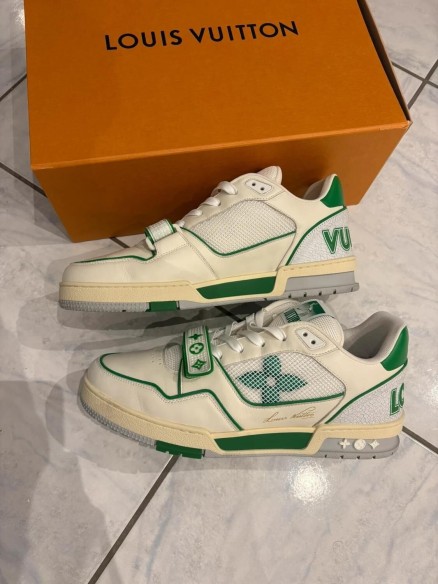 Louis Vuitton lv trainer scratch velcro virgil abloh verte blanche taille 9 44-44,5