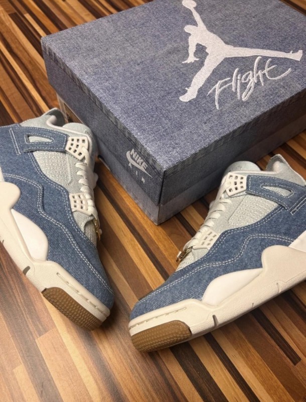 Nike Jordan 4 air retro jean white denim sail light brown blue tex 2