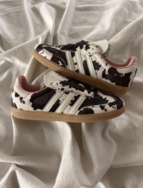 adidas samba cow print white and black pink