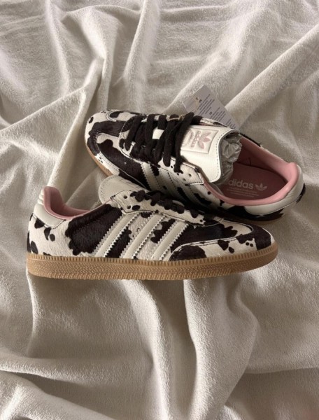 adidas samba cow print white and black pink