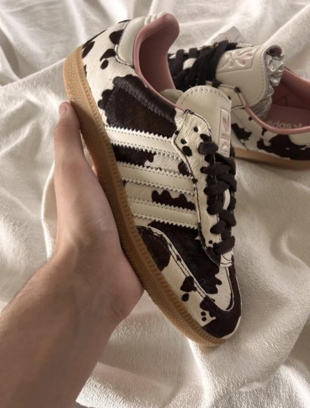 adidas samba cow print white and black pink