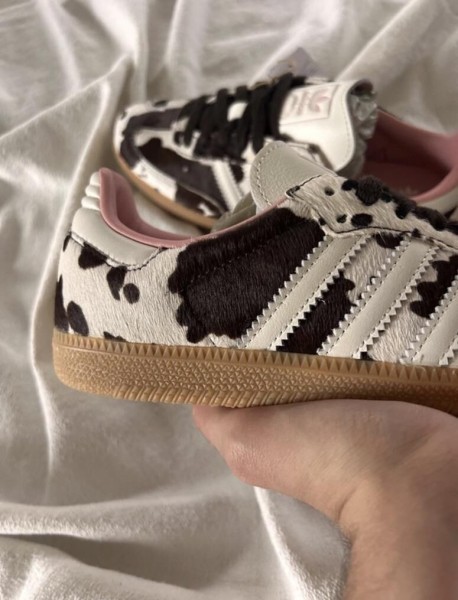 adidas samba cow print white and black pink