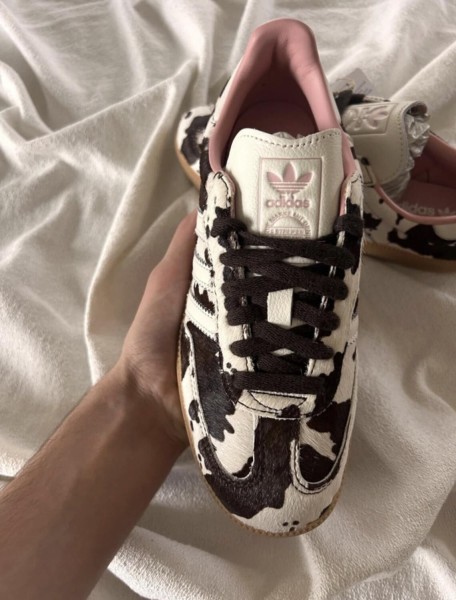 adidas samba cow print white and black pink