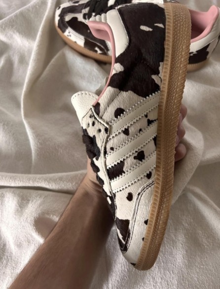 adidas samba cow print white and black pink