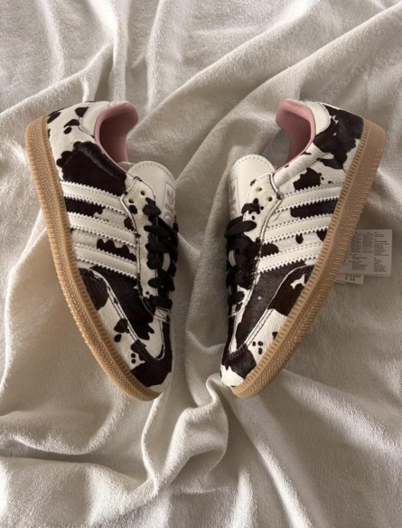 adidas samba cow print white and black pink