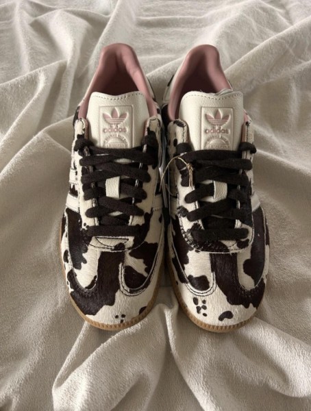 adidas samba cow print white and black pink