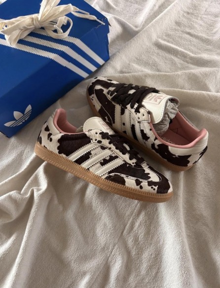 adidas samba cow print white and black pink