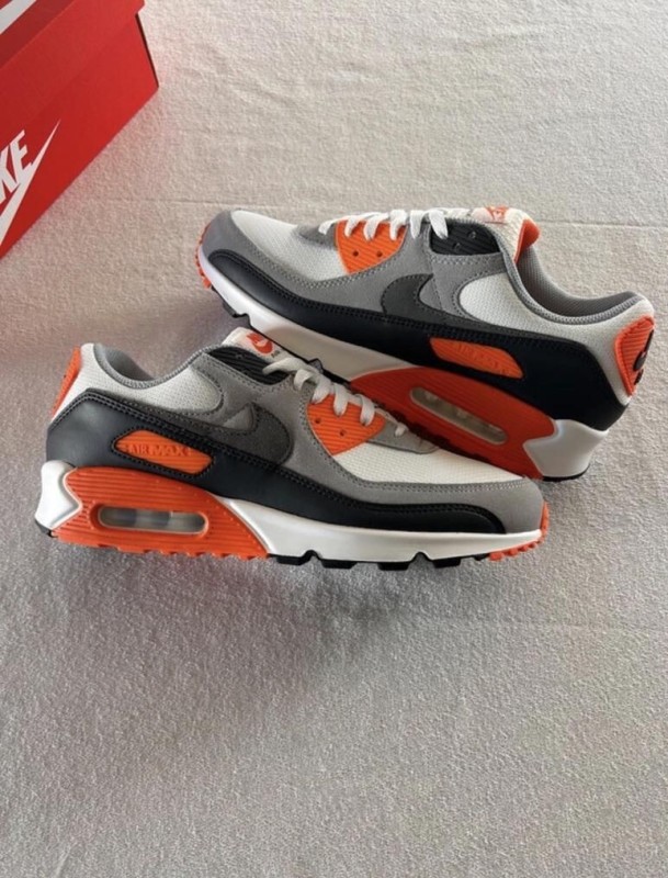 Nike airmax 90 white summit safety orange smoke grey