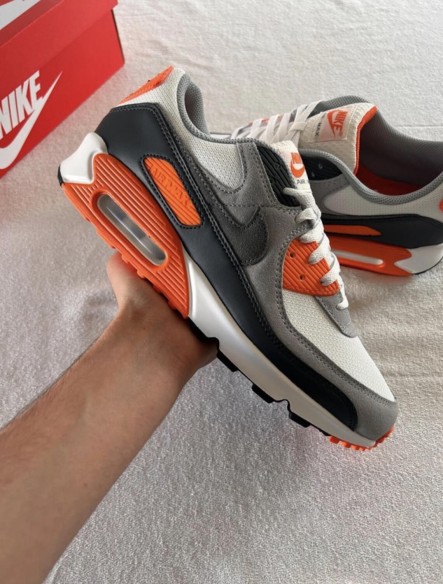 Nike airmax 90 white summit safety orange smoke grey