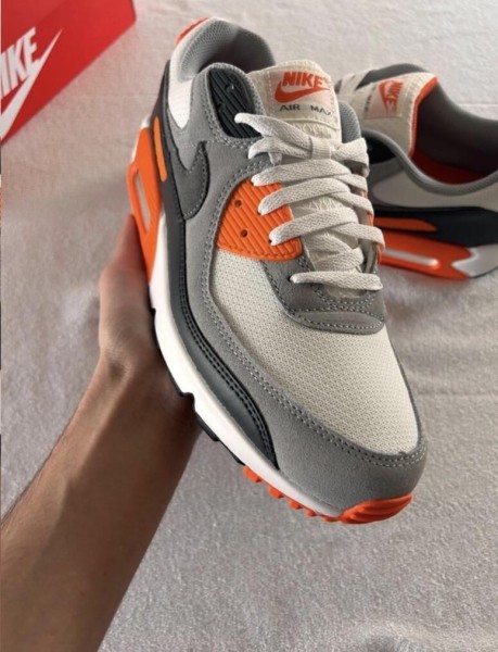 Nike airmax 90 white summit safety orange smoke grey