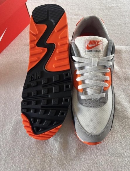 Nike airmax 90 white summit safety orange smoke grey