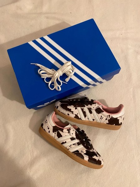 adidas samba cow print / white black brown / vache tâches