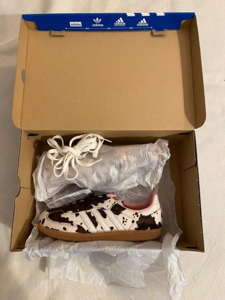 adidas samba cow print / white black brown / vache tâches