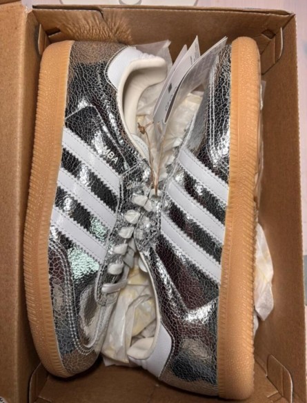adidas samba og argenté cracked leather metallic taille 38