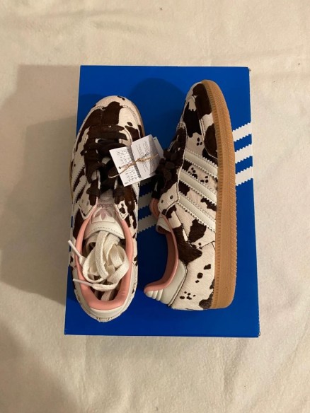 adidas samba cow print / white black brown / vache tâches