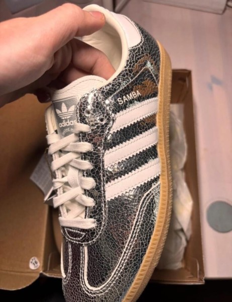 adidas samba og argenté cracked leather metallic taille 38
