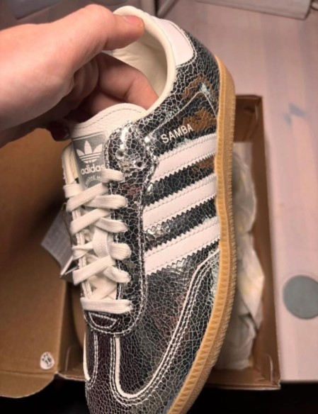 adidas samba og argenté cracked leather metallic taille 38
