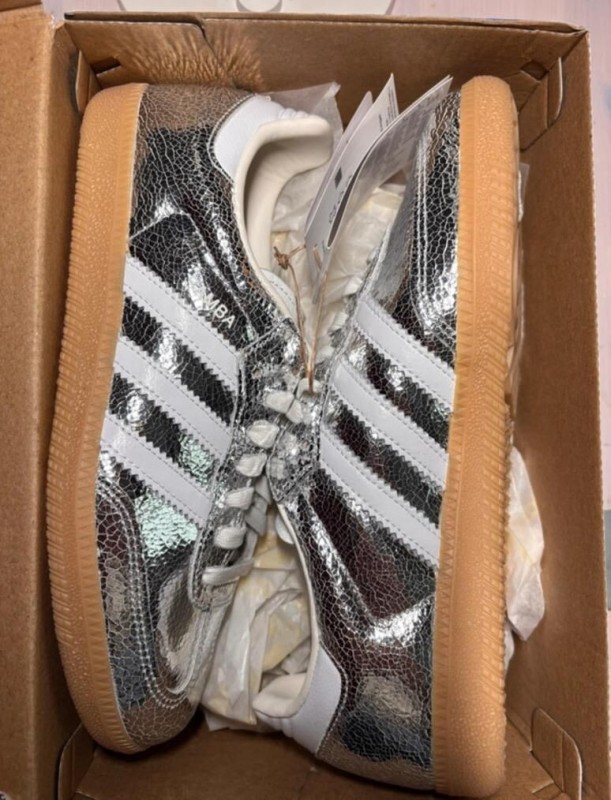 adidas samba og argenté cracked leather metallic taille 39 2