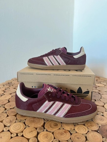 adidas samba og maroon strata pony