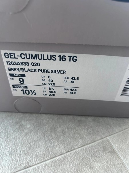 Asics gel cumulus 16 toga grey white pure silver black white