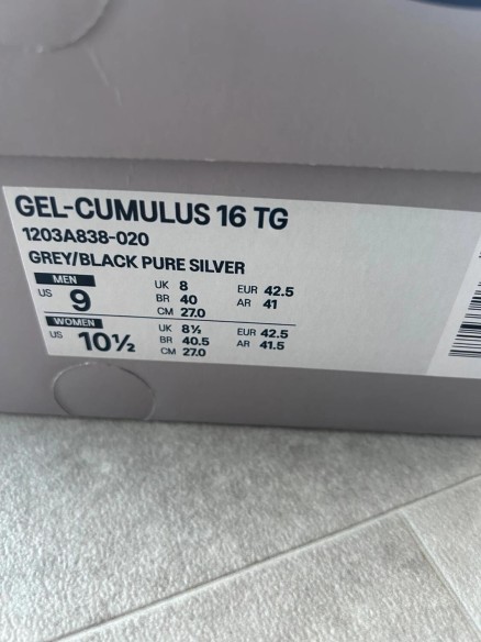 Asics gel cumulus 16 toga grey white pure silver black white