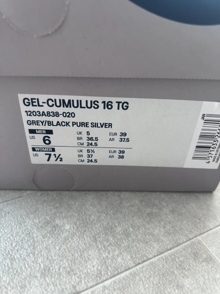 Asics gel cumulus 16 toga grey white pure silver
