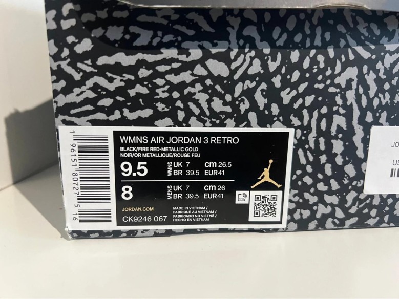 Nike Air Jordan 3 Black Cement Gold