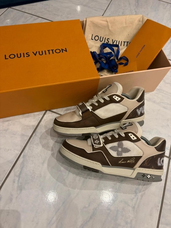 Louis Vuitton LV Trainer Velcro scratch brown cream marron crème taille 9 44-44,5