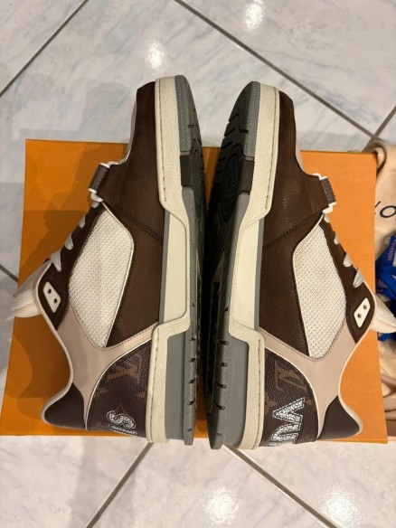 Louis Vuitton LV Trainer Velcro scratch brown cream marron crème taille 9 44-44,5