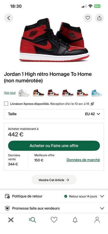 Jordan 1 Retro Homage to home (scarface) taille 42 comme neuve + débardeur Jordan taille 42 2