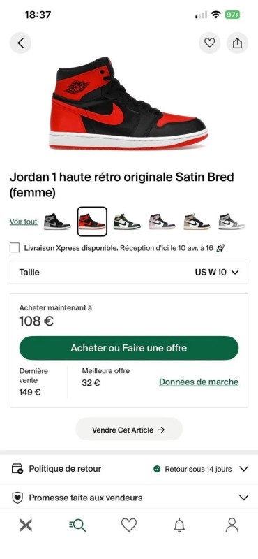Jordan 1 retro satin bred taille 42 comme neuve 2