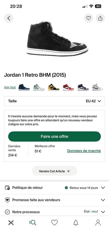 Jordan 1 Retro BHM (2015) taille 42 comme neuve 2