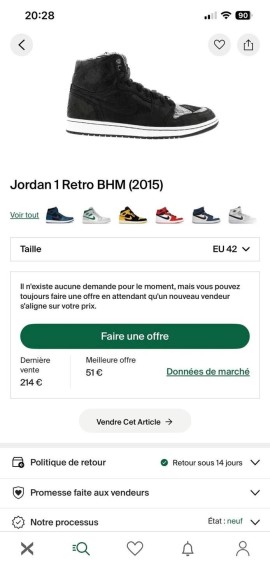 Jordan 1 Retro BHM (2015) taille 42 comme neuve