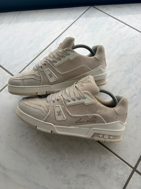 Louis vuitton lv trainer tissu crème beige taille 7 42-42,5