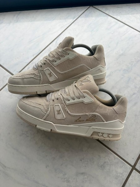 Louis vuitton lv trainer tissu crème beige taille 7 42-42,5