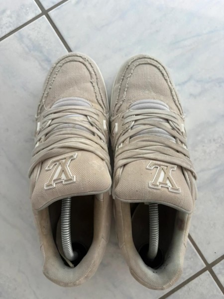 Louis vuitton lv trainer tissu crème beige taille 7 42-42,5