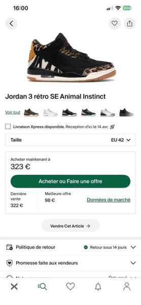 Jordan 3 retro se animal instinct taille 42 neuve