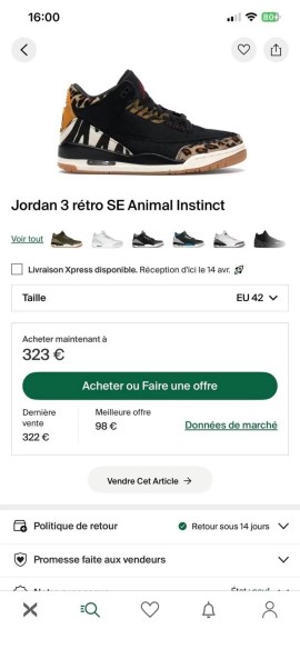 Jordan 3 retro se animal instinct taille 42 neuve